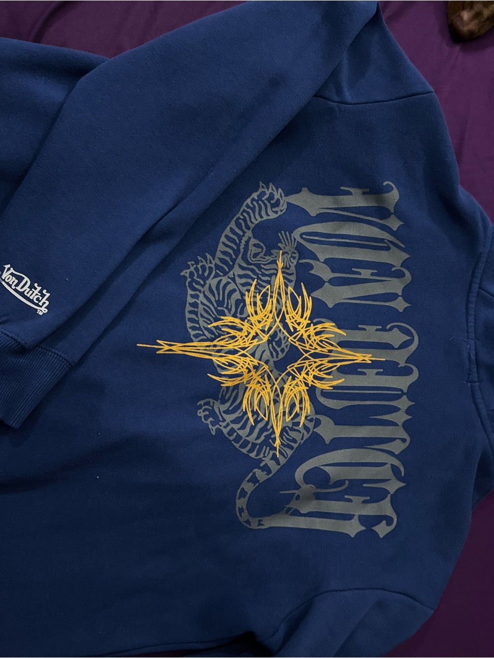 Von Dutch Navy Crewneck Sweatshirt with Yellow Graphic